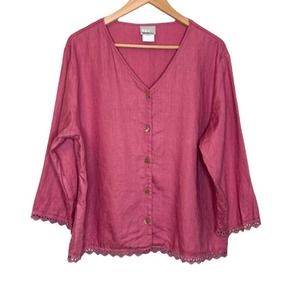 Two Star Dog Tsd Linen Lace Button Up Blouse Size XL